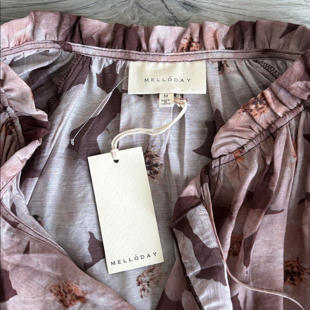 Melloday Ruffle Long Sleeve Blouse Size Medium NWT - Picture 8 of 10